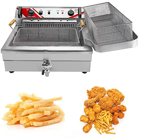 Freidora Eléctrica con Cesta Acero Inoxidable Freidora De Aceite De 20 Litros, Ajuste De Temperatura, Temporizador De Freír E Indicador Luminoso con Tapa Y Grifo De Drenaje De Cobre, Cocina (Color :