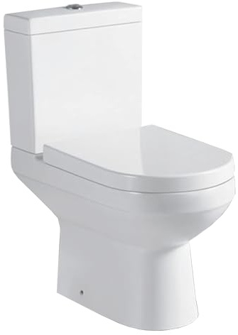 Laynor Ceramic Close Coupled Toilet Includes Soft Closing Seat, Modern White Curved Design, Dual Flush, Bathroom Toilet WC