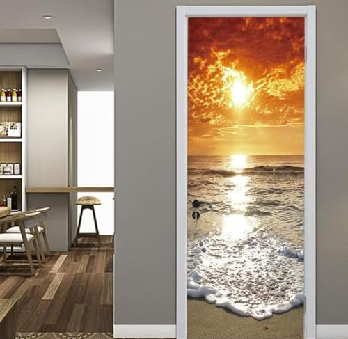 3D-Tür-Poster Sonnenuntergang Strand Meer Selbstklebende Türsticker Tür Tapete Tür Wandbild Tür Kunst Tür Wandaufkleber Tür Foto 77 X 200 Cm Für Wohnzimmer Schlafzimmer Badezimmer Küche Tür -5U5X+F6H3