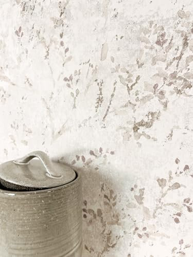 NEWROOM carta da parati Beige Foglia Tessuto non Tessuto - Floreale Grigio Chiaro Porpora Rami Tendine della foglia Ottica 3D