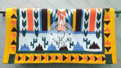 EQUIGEAR Western Ranch Horse Satteldecke aus neuseeländischer Wolle, Western-Design, handgefertigte Satteldecke, Wollpolster, Sensor Flex (Anpassung möglich) AQ123 (36 x 40)