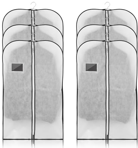 Garment Guardians Dustproof Suit Bags for Men & Women - Anti-Mite Clothes Bag - Clothes Covers Protector Bags - Water-Resistant & Moth Proof Garment Bags - 6 Pcs - White with Black Trim - 60 * 100cm