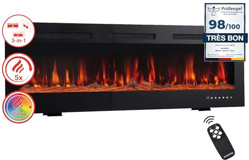 KAMINIO Camino elettrico MARLON - Caminetto elettrico 3-in-1 con riscaldamento, effetto fiamma 3D, 12 colori di fiamma, telecomando (36 pollici)