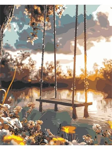 Yoonqun Paint by Numbers for Adults,Swing Scenery Painting by Numbers on Canvas,Without Frame DIY Oil Paint by Numbers Acrylic Kits for Home Wall Decor 22x28 inch/55x70cm