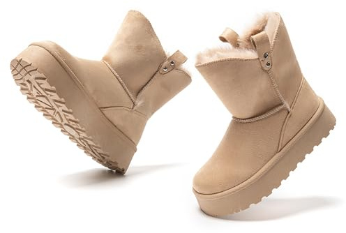 JOMIX Botas Mujer Invierno de Piel Sintética Botas Nieve Mujer con Peluche Caliente