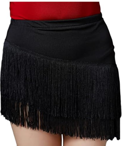 OTMYIGO Ragazza Ballo da Sala Latino Danza Gonna con Frange Bambino Tango Rumba Salsa Nappa Danza Pratica o spettacoli Gonna,Nero,130