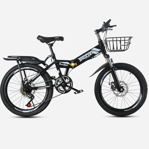 Klapprad Mountainbike 24 Zoll Rahmen aus Kohlenstoffstahl Doppelte Stoßdämpfung Doppelscheibenbremse Geeignet für Jugendliche A,24 inches