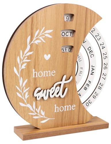 OFFSCH Rotierender Holzkalender Handgemachter Wiederverwendbarer Tischkalender Aus Manuell Drehbar Stilvolle Schreibtischdekoration Für Büro Und Zuhause Kreativer Monddesign Kalender