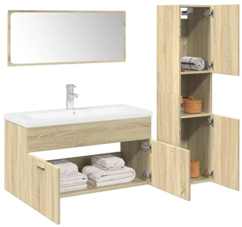 Lauuoeriau Furniture Item home 3-teiliges Badmöbel-Set Sonoma Eiche Holz-Möbel