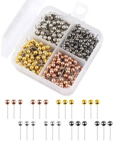 600 Stück Rundkopfnadeln Set, 4 Farben Bunt Map Pins, Karte Nagel Pinnadeln | Rundkopf Stecknadeln mit Aufbewahrungsbox,Landkarte Pinnadeln, für Map Pin-Nadeln, Cork Board, DIY
