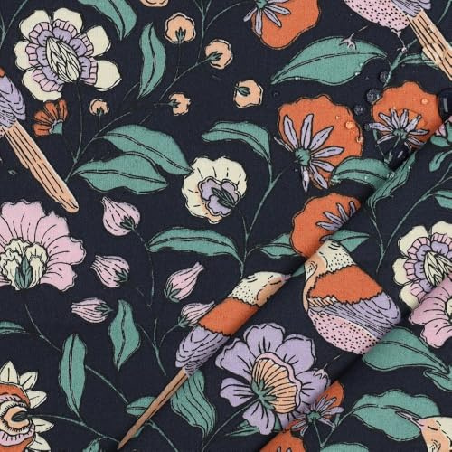 Baumwollstoff beschichtet | beschichtete Baumwolle | FLOWERS | navy | by Poppy | ab 50x146 cm | Meterware
