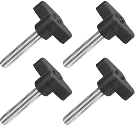 QUARKZMAN 4 Stück T-Flügelschraube mit Griffen M8 x 45mm Schwarz | Männliche Schraube Knopf 304 Edelstahl Rändelschraube Daumenschrauben-Griff 36mm Durchmesser
