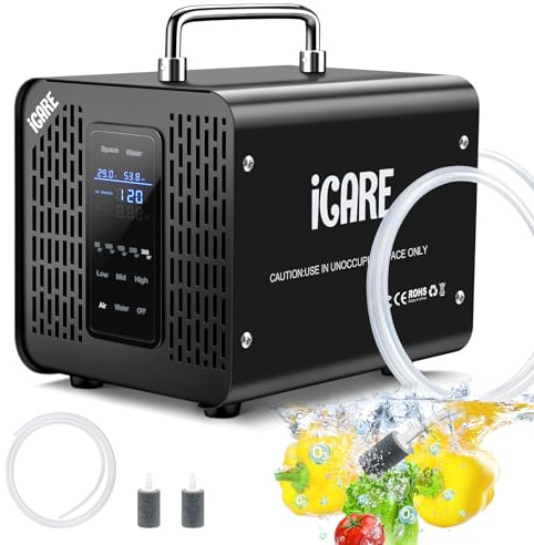 Generatore di Ozono Intelligente per Acqua e Aria 60000mg/h, Purificatore d'Aria Digitale Deodorante per 300㎡, Ozonizzatore Industriale per Auto, Bagni, Fumo, Animali Domestici, Odori, Frutta, Verdura