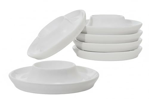 Provance 6er Set Eierbecher aus Porzellan in weiß im schlichten Design passend für alle Küchen Frühstückstisch Eierhalter Eierständer Maße: 2,2cm Höhe und 9,5 cm Breite
