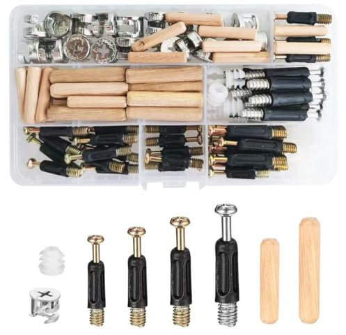 120 Pcs 3-in-1 Furniture Connector Hardware Fixings Kit, Cam Lock Fittings Include Cam Lock Screws, Dowel Bolts Nut & Pre Inserted Nuts, Fasteners Hardware Assortment for Cabinet Drawer