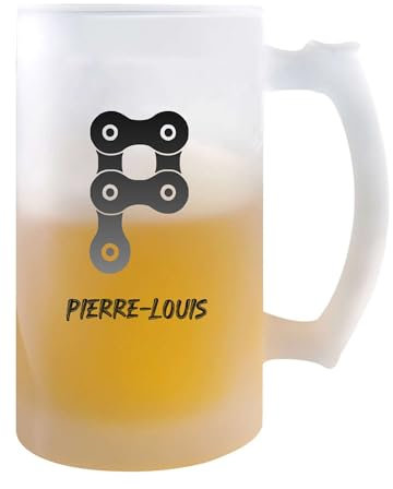 Planetee Verre à Bière Pierre-Louis Lettre Chaine | Chope de Bière Pinte | Idée Cadeau Prénom Motard Biker Mob Anniversaire Papa Collègue Départ Retraite Noël