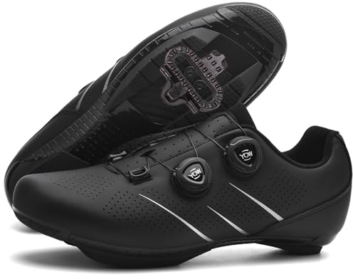 PENXZT Herr MTB-cykelskor, racercyklar och mountainbikesneakers, andningsbara, kompatibla med utomhuscyklar, installation med SPD-pedaler med 2 bultar,Black,43 EU