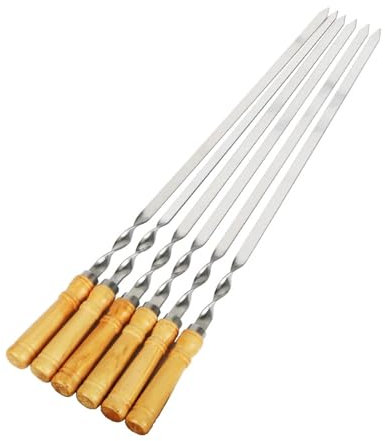 NGNKMPMCTK 6Pcs Long Handle Shish Kebab Wood BBQ Fork Stainless steel Outdoors Grill Needle Barbecue Grill Stick 55cm 21.65 BBQ Skewers