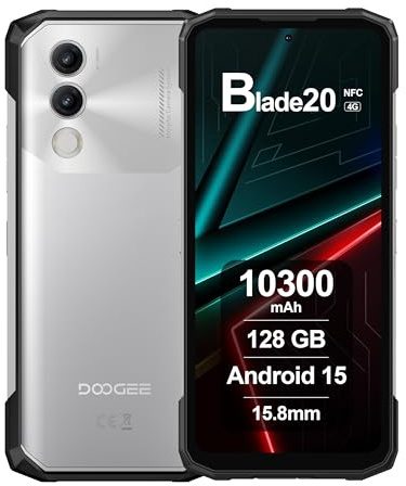 DOOGEE Blade20 Telephone Incassable Android 15, 10300mAh, 20 Go RAM+128 Go ROM, Écran 6.6 HD+ IPS 90Hz, 16MP AI Camara, Octa-Core, Triple Slot, NFC, Smartphone Incassable Debloqué, 2025, Argent