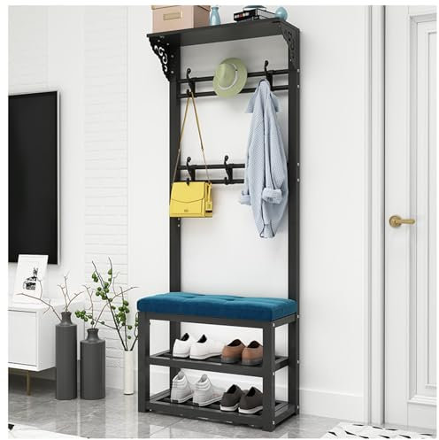 Meuble Chaussure Entree avec Banc et Porte Manteau, Portemanteau, Porte-Manteau Multifonctionnel avec Étagère à Chaussures à 2 Niveaux pour Couloir, Salon D,60CM