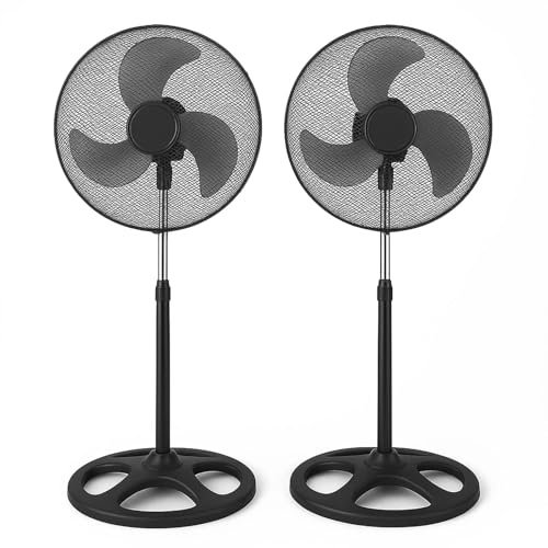 TIENDA EURASIA – Ventilador de Pie | Pack de 2 | Negro y Plateado | 3 Aspas | 55W | Metal y Polipropileno PP | Ø 50cm | 125 cm Alto | 3 Velocidades | Voltaje Máximo 230V