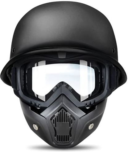 Retro Jethelm Motorradhelm mit ECE, Deutscher Halbschalenhelm für Herren Damen, Belüftetes Innenfutter Schnellverschluss, Chopper Moped Roller Cruiser Mofa Helm 55–62cm
