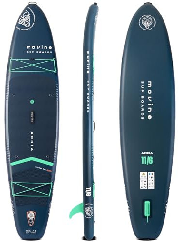 Movino Stand Up Paddle Board (350 cm) - 2in1 SUP Kajak Aufblasbar - Tragkraft bis 165 kg Set Mit Zubehör Paddel - Allround 350x83x15 cm - Adria 11’6 - Welded Rail - 15 PSI