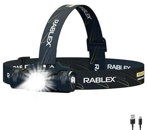 Rablex RB653 LED-Stirnlampe, 1200 Lumen Wiederaufladbare LED Kopflampe mit 6 Lichtmodi, Rotlicht & Sensor USB-Aufladung, IPX6 Wasserdicht Leicht & Kompakt Ideal für Camping, Wandern [Energieklasse A+]