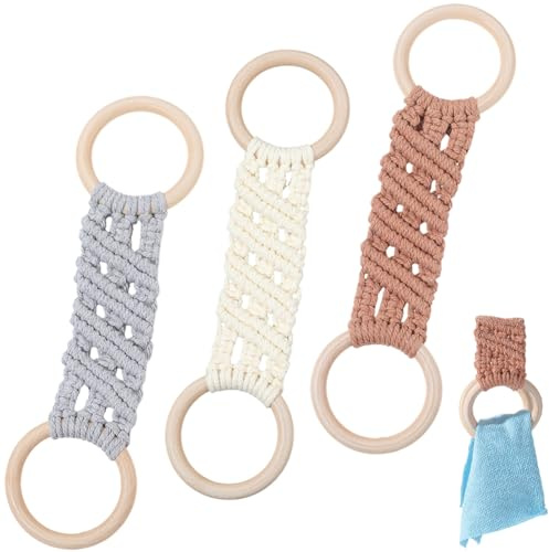 GORGECRAFT 3 st 3 färger virkad diskhanddukshållare boho handgjord makramé hängande handdukshängare hållare ring bomull hamparep med ögla för kök badrum födelsedag Thanksgiving inflyttningsfest 28 cm