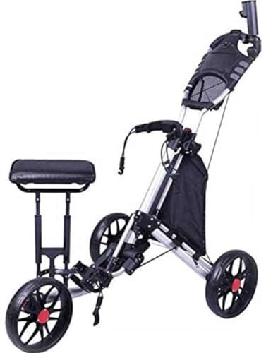 YCNLYSSR Golf Push Cart, Golftrolley, zusammenklappbarer Golftrolley mit 3 Rädern, Aufbewahrungstasche, Multifunktionspanel, Schirmständer und Sitz, 168 x 78 x 114 cm