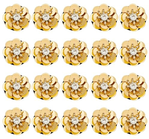 MAYJOYDIY 20 Stück Goldene Paillettenblumen Perlenapplikation 2.5cm Kristallperlen Mix Blumenapplikation Zum Aufnähen Auf Stoffaufnäher Für DIY Kleidungsstück Accessoire DIY Kleidung Basteln