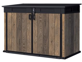 Keter Signature horizontaler Gartenschuppen, wetterfest, 2020 L Stauraum, abschließbar, mit Gasdruckfedern, Walnuss-Optik, 190,5 x 109,3 x 132,5 cm