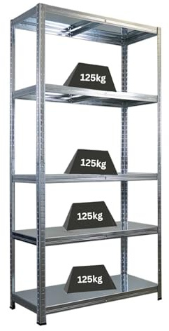 PROREGAL Schwerlastregal Ragnar für Gesamtlast 625kg Maße: 180x90x40, 5 Stahlplatten-Ebenen, Verzinkt, Kellerregal Metallböden, Steckregal, Garagenregal, Lagerregal