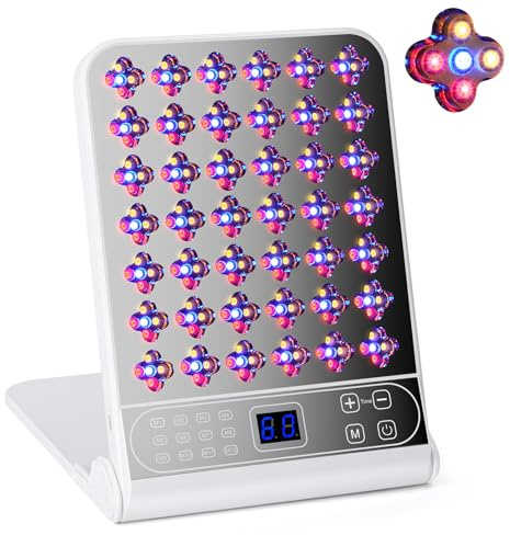 Zrwuldu Lámpara Luz Roja Panel, Lampara Infrarroja con 4 Longitudes de Onda(Rojo 660nm/Infrarrojos 850nm/Amarillo 583nm/Azul 423nm),12 Modos y Temporizador (No produce calor) (Gris)