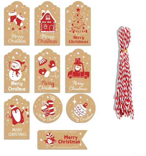 Weihnachtsanhänger mit Bindfaden, 50 Stück, festliche Geschenkanhänger zum Beschriften von Geschenken, braune Papieranhänger mit Jute-Schnur, umweltfreundlich, Weihnachtsgeschenke für selbstgemachte