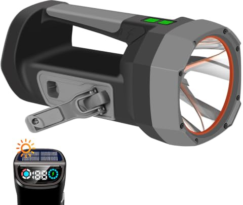 ErayLife Linterna LED de Manivela, Solar, Recargable, 6 Modos, 5200 mAh | 2000 lm, con luz Lateral, IP67, Salida USB, ideal para Actividades al aire libre y Situaciones de Emergencia