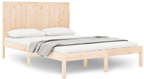 Xhnifnb Bettgestell 120x190 Kiefer massiv Modernes Kopfteil Rustikal Schlafzimmer Holzbett ohne Matratze für Jugendzimmer Gästezimmer