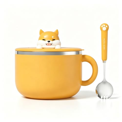 Ramen Instant Fideos Bowls, Tazón de pasta de sopa, Bowl con tapa, Vajilla Asia, Cuenco de desayuno portátil, adecuado para sopas, pasta, bolsas y ensaladas, amarillo