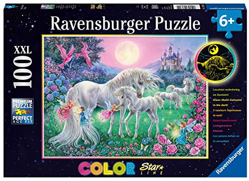 Ravensburger Kinderpuzzle - 13670 Einhörner im Mondschein - Einhorn-Leuchtpuzzle für Kinder ab 6 Jahren, mit 100 Teilen im XXL-Format, Leuchtet im Dunkeln