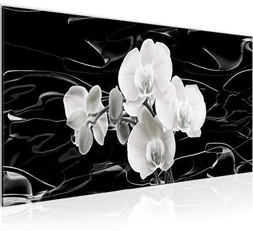 Runa Art Wandbild Blumen Orchidee 1 Teilig 100 x 40 cm Modern Bild auf Vlies Leinwand Abstrakt Wohnzimmer Schwarz Weiss 203212a