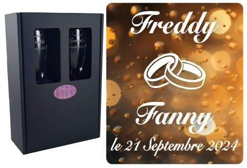 GRAVURE EVENTS 2 Flûtes à Champagne Gravées Modèle Alliances avec Boîte Cadeau - Cadeau de Mariage pour les Mariés - Repas, Vin d'Honneur, Anniversaire - Verre 17cl