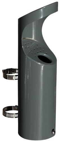 ADO - Cenicero en hierro lacado gris para fijar a tubo redondo en papelera mediante bridas o cenicero exterior para atornillar a la pared (1- Cenicero)