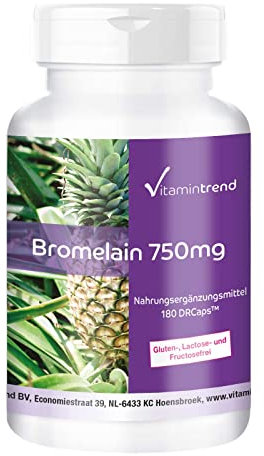 Vitamintrend Bromelain 750mg, 180 Kapseln magensaftresistent, hochdosiert, Nahrungsergänzungsmittel vegan ohne Magnesiumstearat, in Deutschland hergestellt