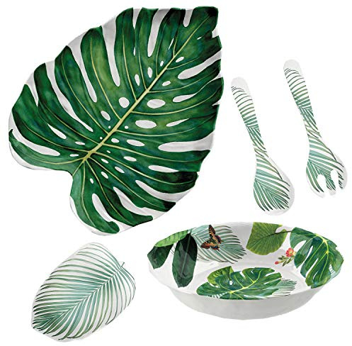 Tropical Jungle Outdoor/Picnic/BBQ 4 Piece Plastic/Melamine Entertaining/Dining Serving Set