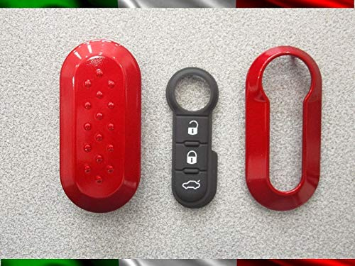 car passion Schlüsselhülle + Gummitasten kompatibel mit FIAT 500, Grande Punto, Evo, Bravo, Panda, 500L, Lancia Y Ypsilon, Musa, Delta - Rubinrot