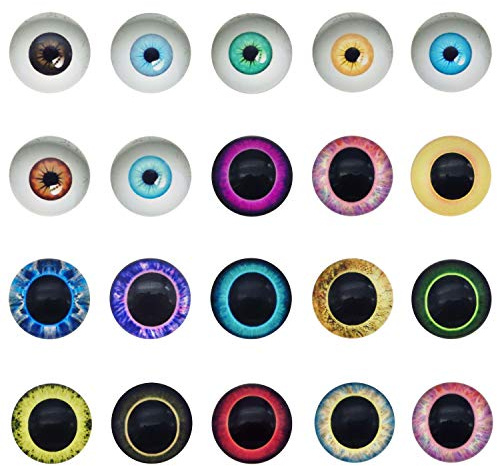 Julie Wang 20 pcs Glass Dragon Eyes Mixed Colors Eyeballs Cabochons Flat Back Glue On Time Gemstones for Making Handmade Jewellery Accessories 30mm