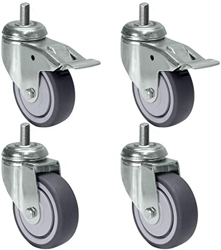 PRIOstahl Möbelrollen mit Rückenloch 75mm Set mit Bremse - Transportrollen Lenkrollen bis 240kg Schwerlastrollen - Spurlos Abrollende Rollen f. Möbel Arbeitstisch Werkstatt Rollbrett Transportroller