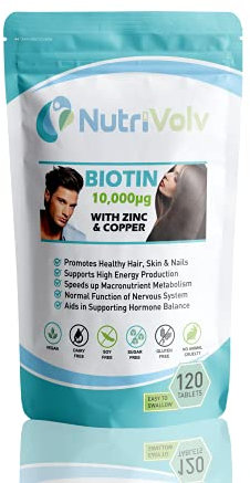 Biotin Hair Growth 10000µg with Zinc & Copper, Maximum Strength Beauty Pills, Best Supplement for Hair Growth, Glowing Skin, Strong Nails & Metabolism | 120 Tablets