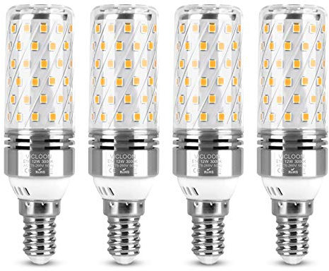 Vicloon LED E14 Mais Bulbi, 4Pcs Lampadina LED E14 12W Equivalente a 100W Alogena Bulbi, Luce Lampadine Risparmio Energetico, Bianco Caldo 3000K, 1400LM, Senza Sfarfallio, Non Dimmerabile, CA 175-265V