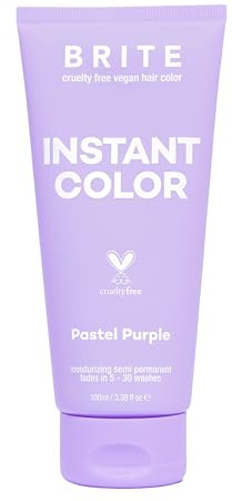 BRITE Vegan Instant Color - Semi-Permanent Hair Color, Nourishing Formula Lasts 5-30 Washes - Perfect for Pre-Lightened & Blonde Hair - Temporary Dye for Women & Men (Pastel Purple, 3.38 Fl Oz)